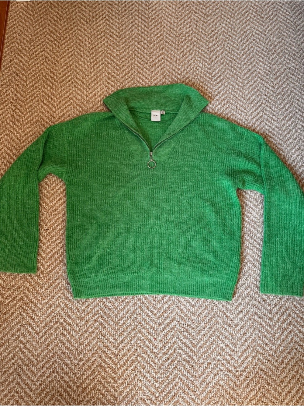 ICHI Women's Green Half-Zip Cowl Sweater